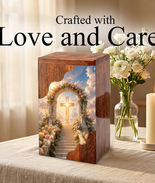 Cross Wooden Cremation Urn – Christian Memorial Urn for Human Ashes