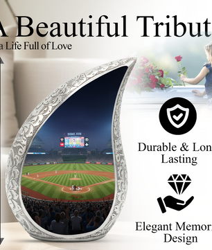 Baseball Personalized Cremation Urn for Dad – Teardrop Style Aluminum Memorial Urn, 10 Inch