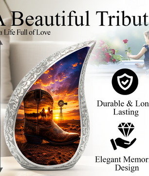 Western Cowboy Boot Memorial Urn for Dad | Adult Cremation Urn for Ashes