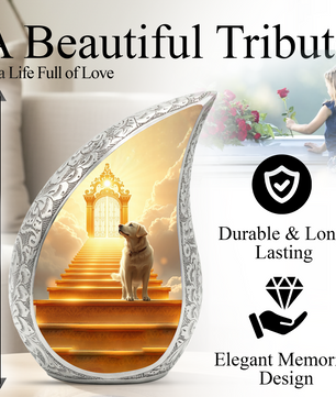 Personalized Dog Cremation Urn – Teardrop Style Aluminum Pet Memorial Urn, 10 Inch