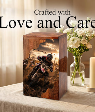 Motorcycle Wooden Cremation Urn for Dad – Personalized Wooden Urn for Human Ashes