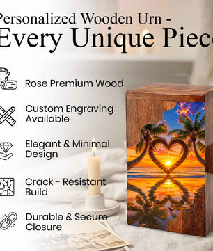 Sunset Beach Urn For Human Ashes – Coastal Beach Mini Wooden Keepsake