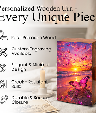 Pink Butterfly Urn For Ashes Female - Beach Scene Cremation Urns For Adult Women