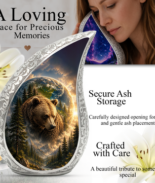 Bear Adult Urn for Ashes | Forest Wildlife Adult Cremation Urn for Human Ashes