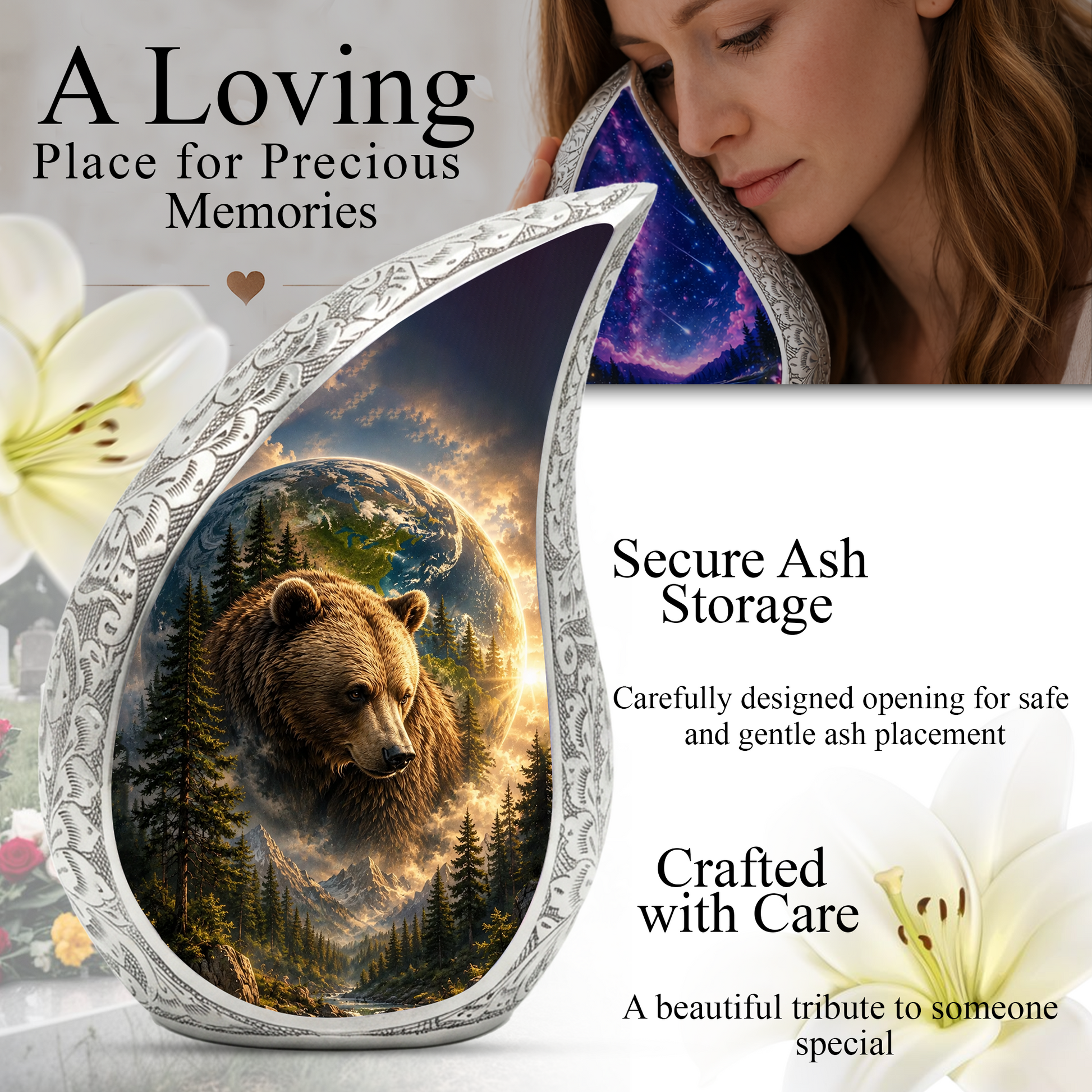 Bear Adult Urn for Ashes | Forest Wildlife Adult Cremation Urn for Human Ashes