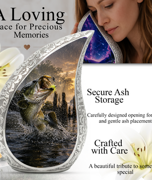 Fishing Urn for Dad, Gone Fishing Cremation Urn for Ashes, Bass Fish Memorial Urn