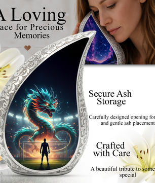 Dragon Soccer Memorial Urn for Dad | Personalized Adult Cremation Urn for Men