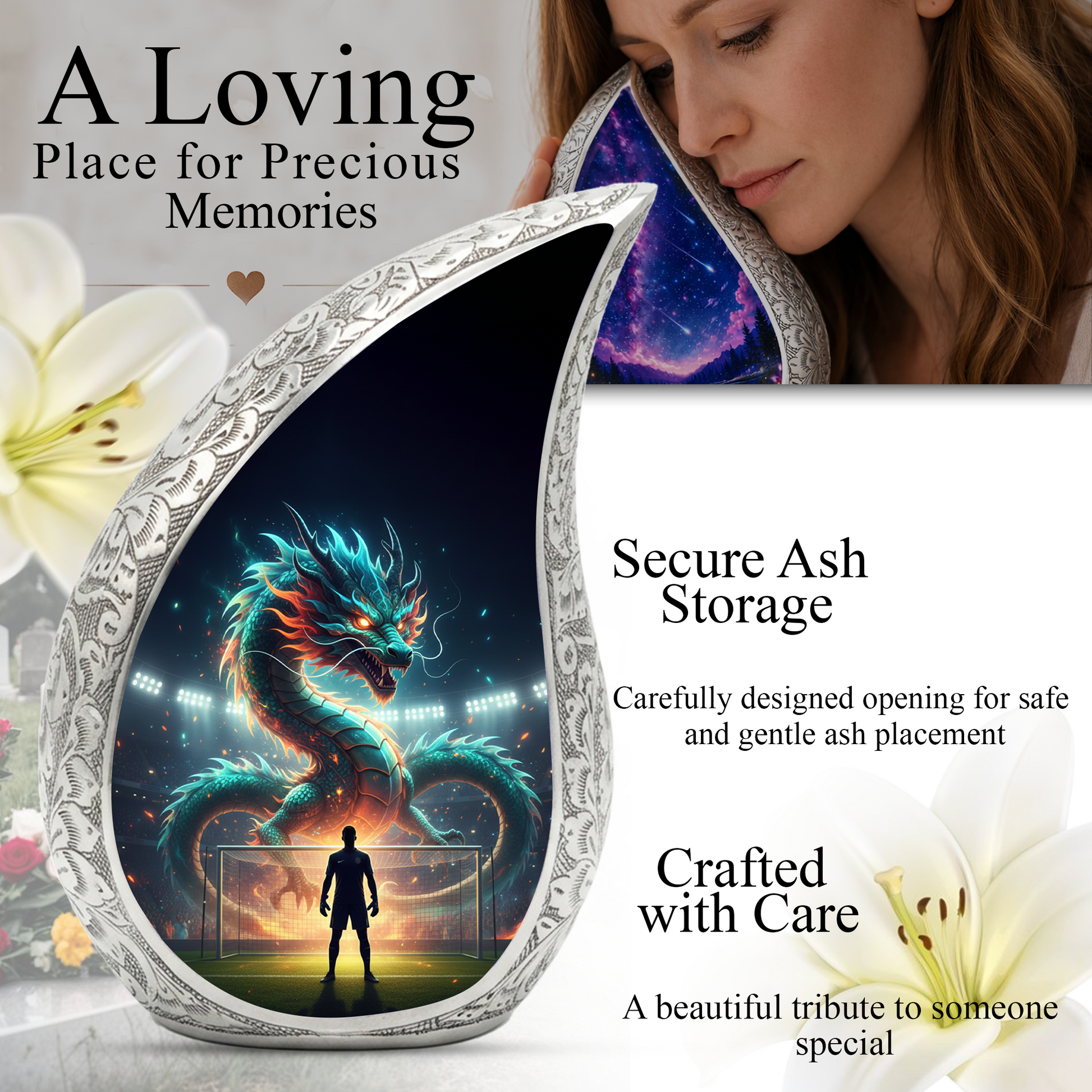 Dragon Soccer Memorial Urn for Dad | Personalized Adult Cremation Urn for Men