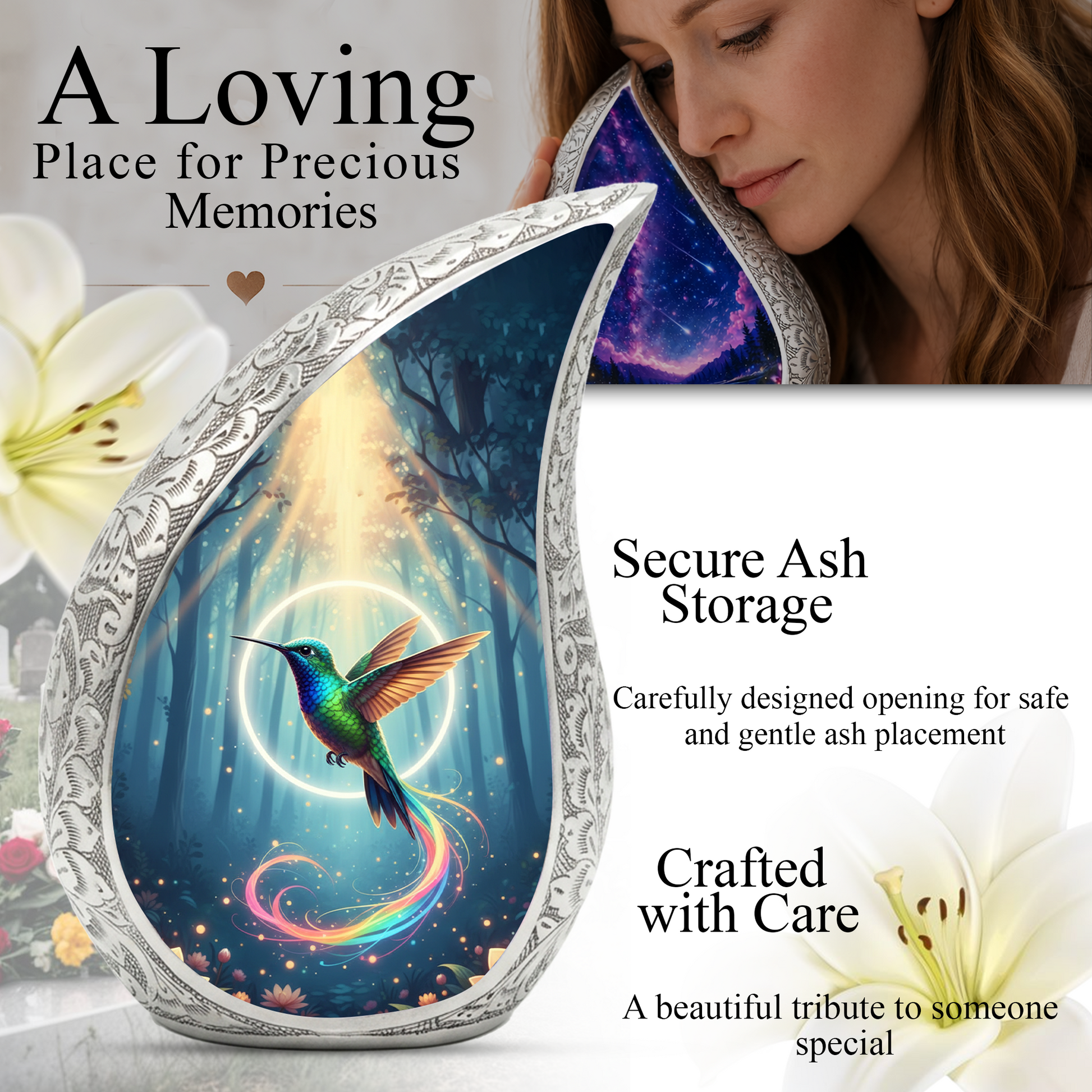 Hummingbird Urn for Mom | Personalized Memorial Urn | Adult Cremation Urn for Ashes