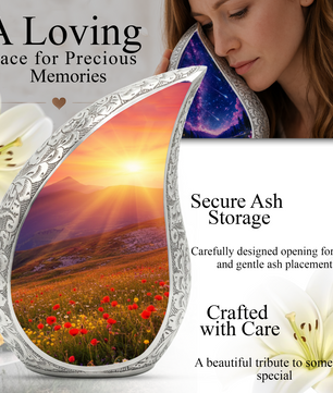Sunrise Personalized Cremation Urn – Teardrop Style Aluminum Memorial Urn, 10 Inch
