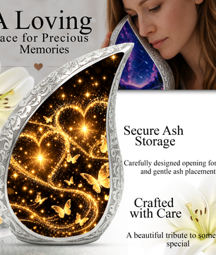 Gold Butterfly Cremation Urn for Ashes, Heart Memorial Urn