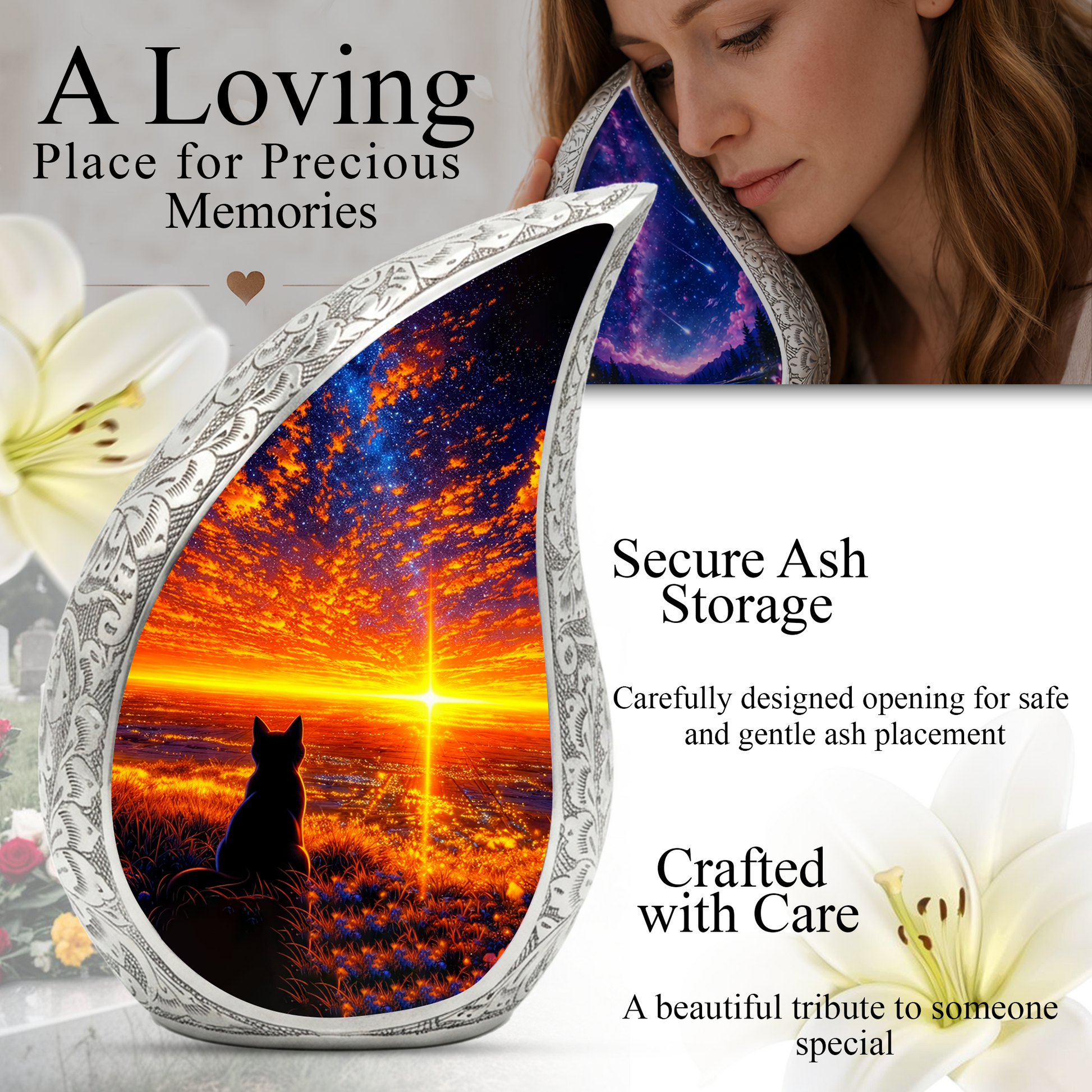 Cat Memorial Urn for Mom – Personalized Cat Cremation Urn for Ashes | Beautiful Pet Memorial Keepsake Urn
