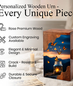 Butterfly Wooden Cremation Urn – Wooden Urn for Human Ashes |