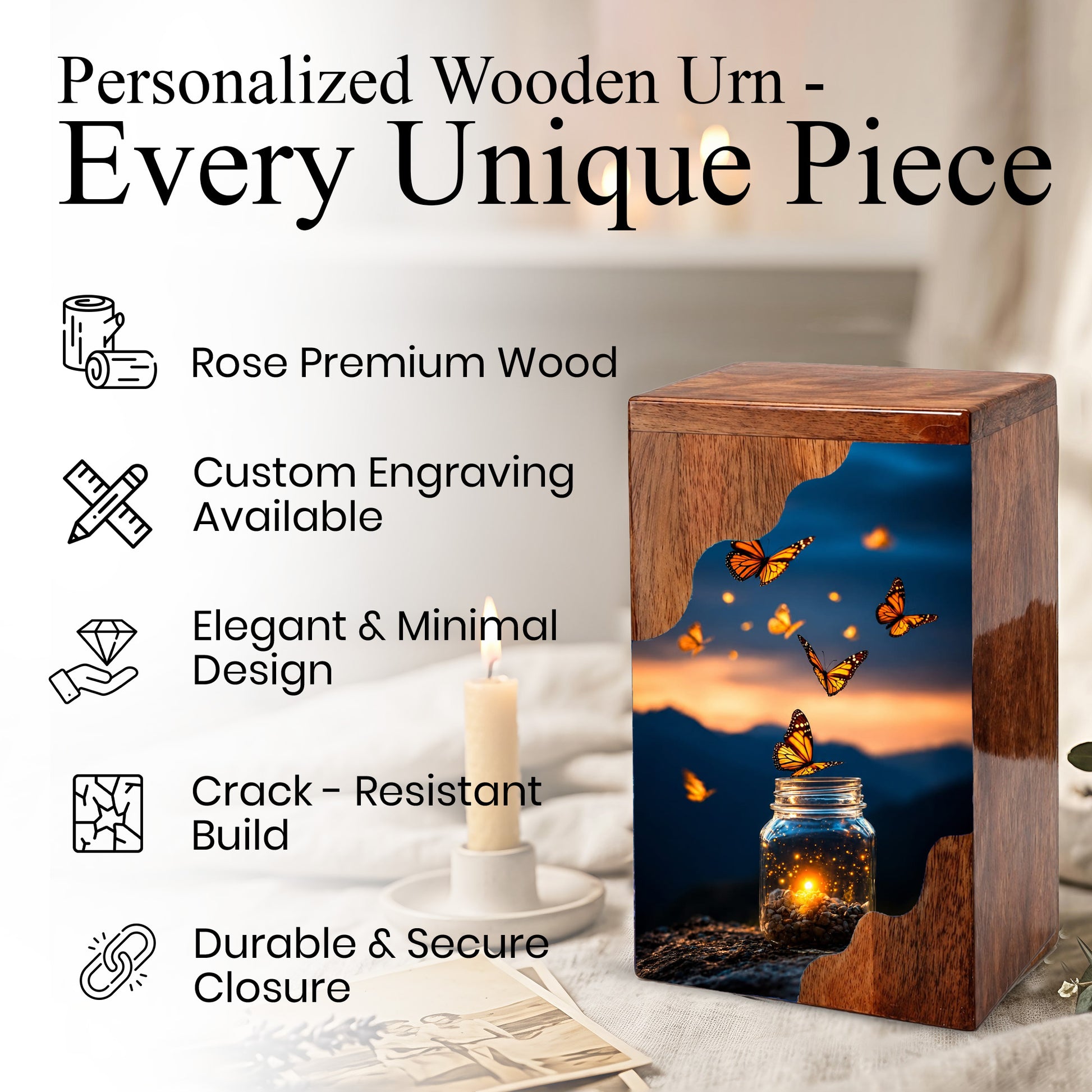 Butterfly Wooden Cremation Urn – Wooden Urn for Human Ashes |
