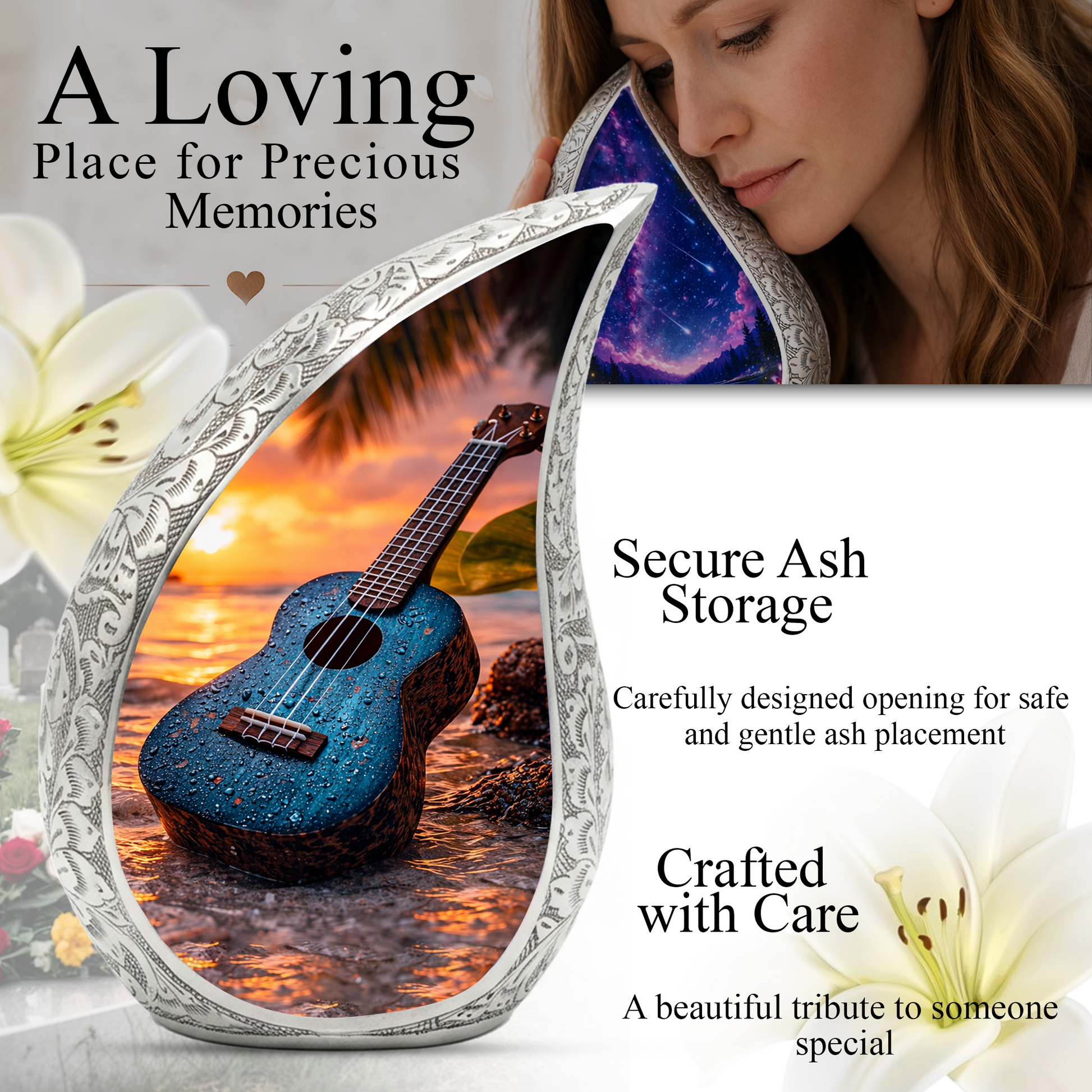 Guitar Beach Adult Urn for Human Ashes