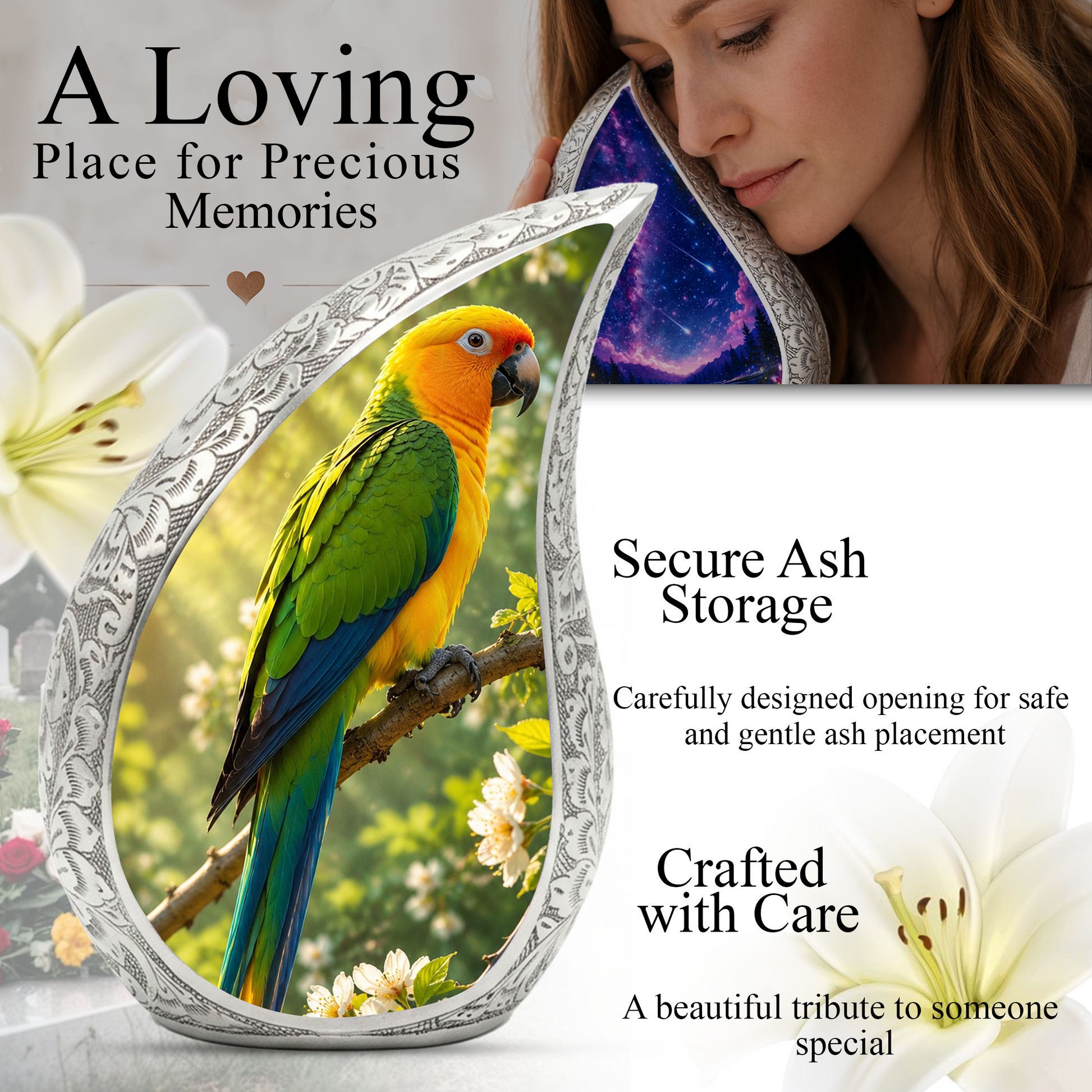 Parrot Urn for Mom – Beautiful Adult Cremation Urn for Mom, Women & Female Ashes
