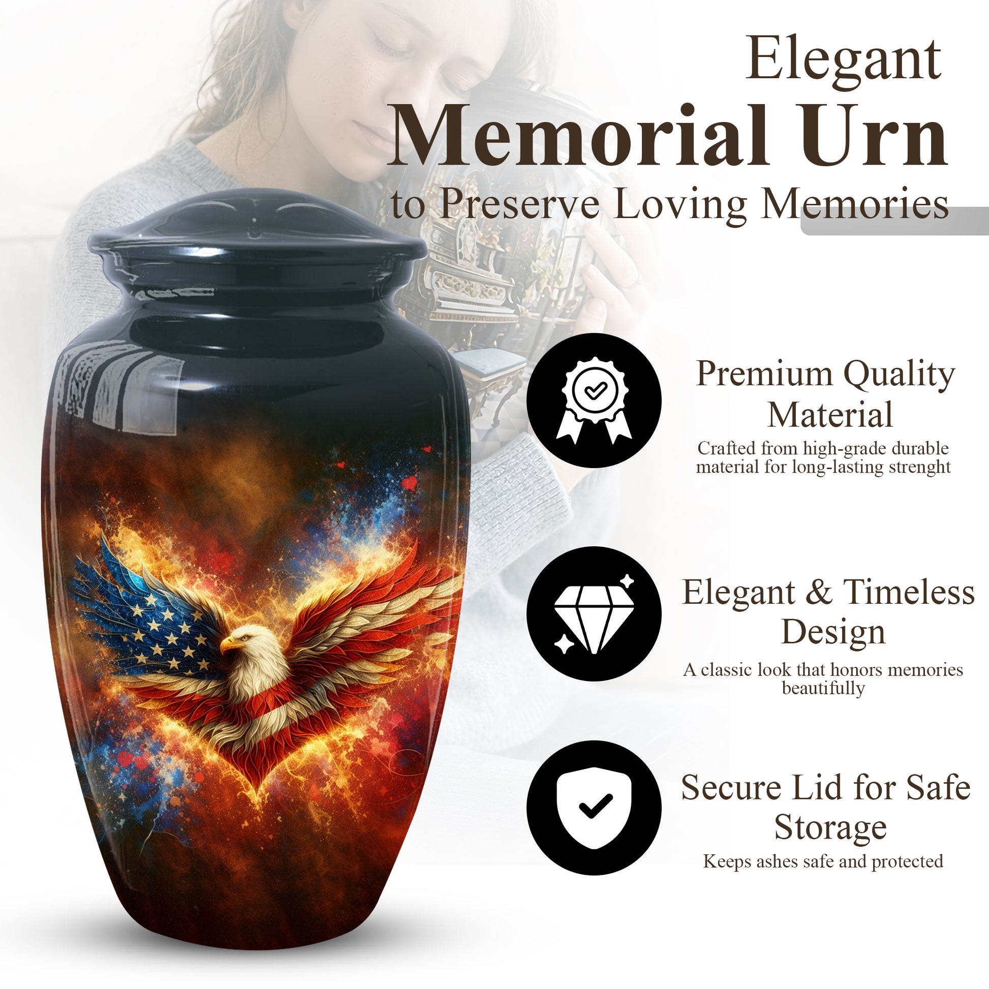 American Patriotic Urns for Dad, American Patriotic Personalized Large Urn for Dad