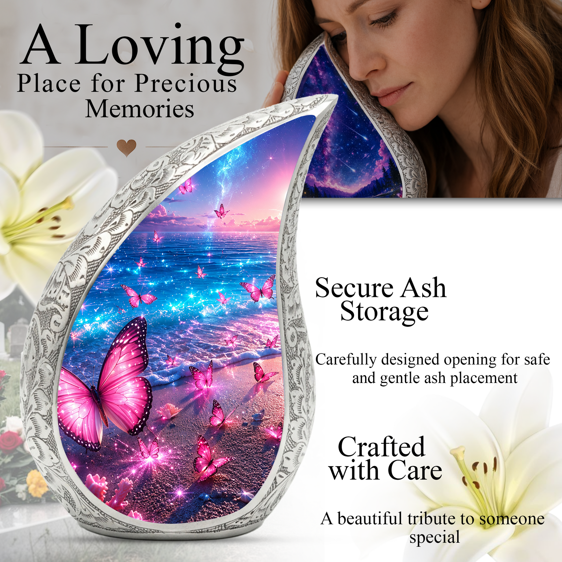 Butterfly Urn for Human Ashes | Adult Cremation Urn with Butterfly Design