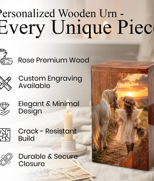 Angel Horse Wooden Cremation Urn – Memorial Urn for Human Ashes