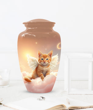 Angel Cat Urn for Ashes - Personalized Pet Memorial | Custom Metal Cremation Urn