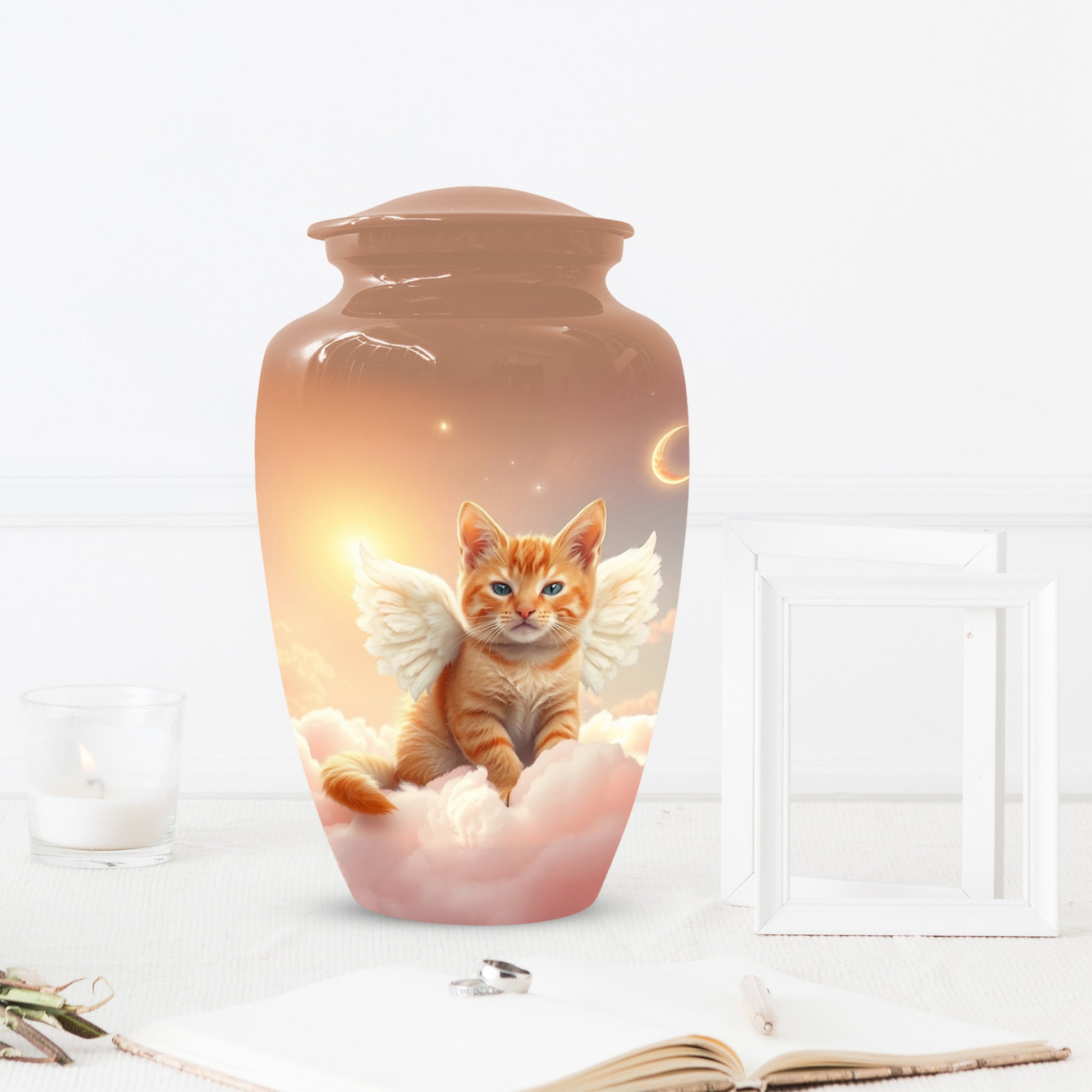 Angel Cat Urn for Ashes - Personalized Pet Memorial | Custom Metal Cremation Urn