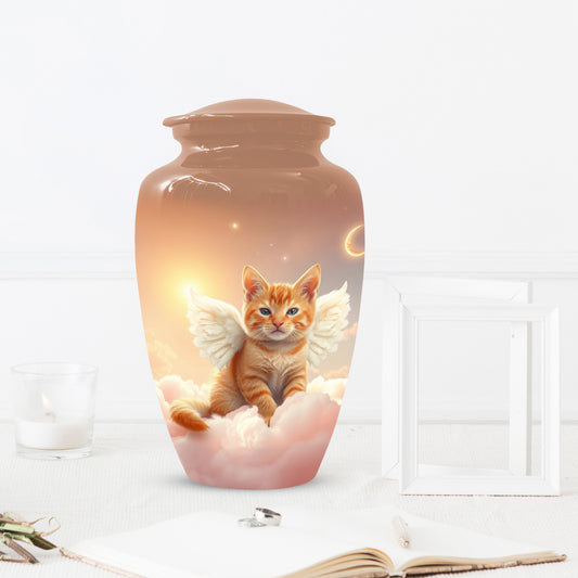 Angel Cat Urn for Ashes - Personalized Pet Memorial | Custom Metal Cremation Urn