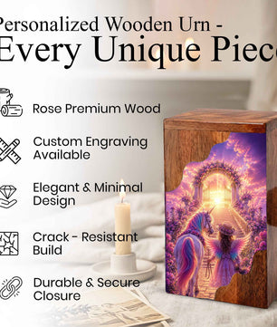 Angel Heaven Gate Wooden Cremation Urn – Heavenly Garden Memorial Wooden Urn for Human Ashes