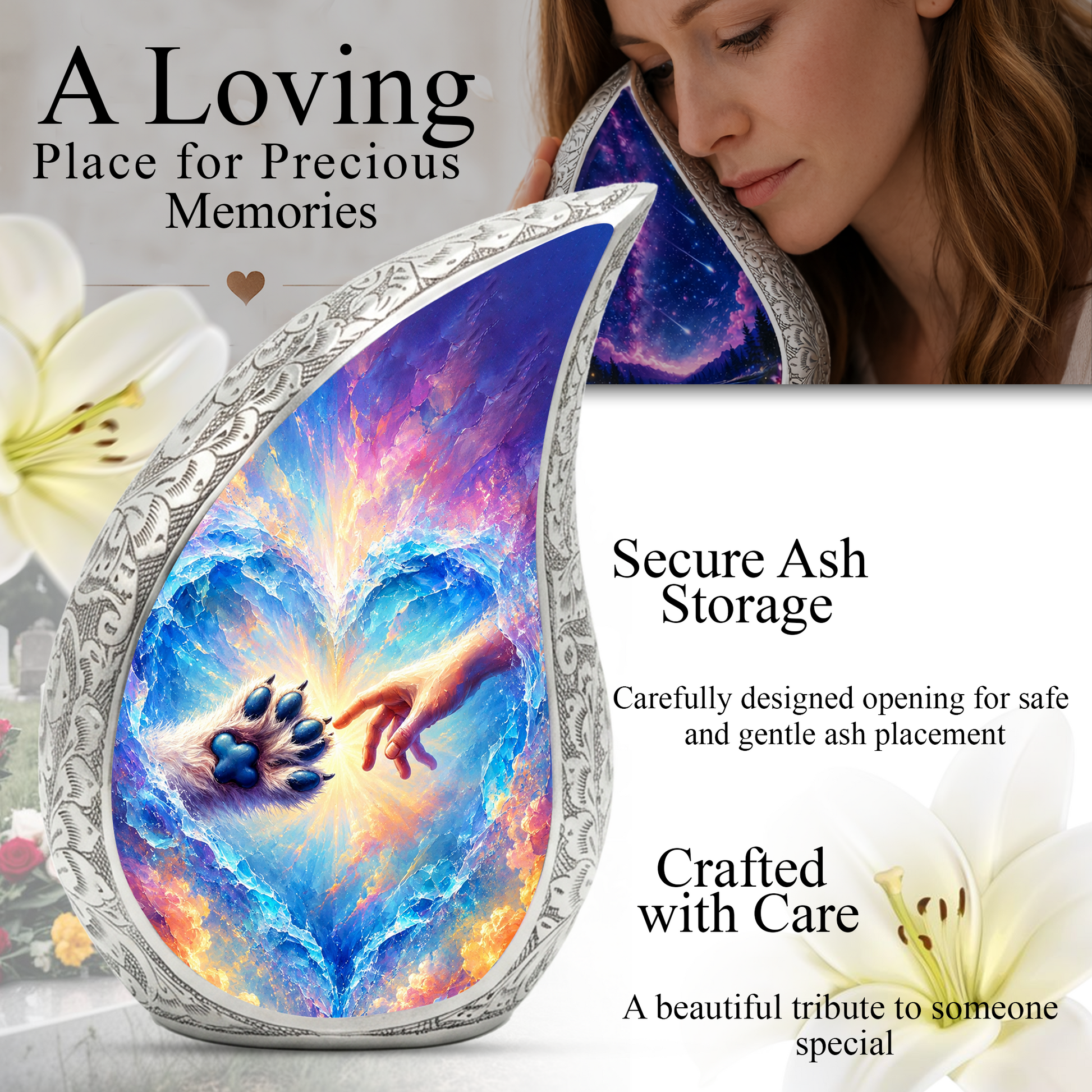 Heavenly Paw Adult Urn for Human Ashes – Heart Memorial Adult Cremation Urn