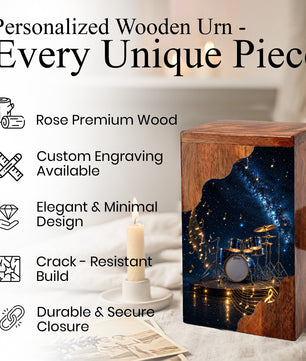 Music Memorial Wooden Cremation Urn – Drum Set Memorial Urn