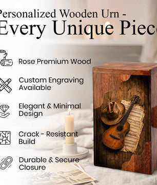 Personalized Wooden Cremation Urn for Dad, Guitar Memorial Urn