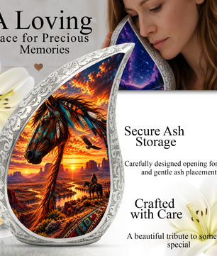 Native American Horse Cremation Urn for Ashes, Personalized Western Adult Urn, Horse Memorial Urn