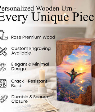 Hummingbird Wooden Cremation Urn for Human Ashes