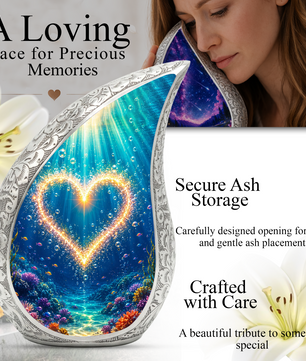 Ocean Heart Memorial Urn for Mom – Personalized Cremation Urn for Human Ashes | Underwater Heart Keepsake Urn for Women