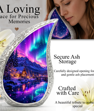 Aurora Winter Landscape Cremation Urn for Mom, Dad & Loved Ones | Beautiful Wooden Urns for Human Ashes, Personalized Memorial Adult Urn