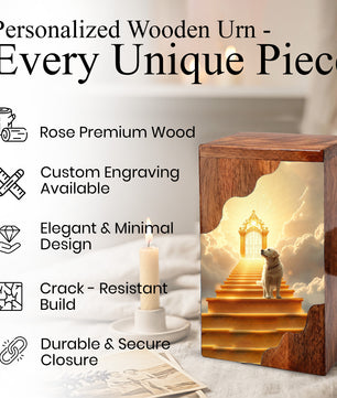 Dog Wooden Cremation Urn – Custom Pet Memorial Urn with Heavenly Dog