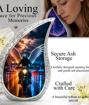Guardian Angel Motorcycle Urn for Dad – Memorial Cremation Urn for Human Ashes