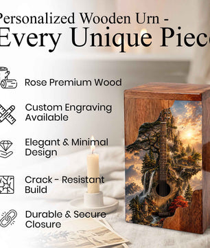 Guitar Wooden Cremation Urn – Wooden Urn for Human Ashes | Acoustic Guitar Memorial Urn