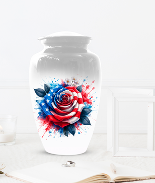 American Flag Rose Urn for Ashes, Patriotic Memorial Urn, Veteran Cremation Urn