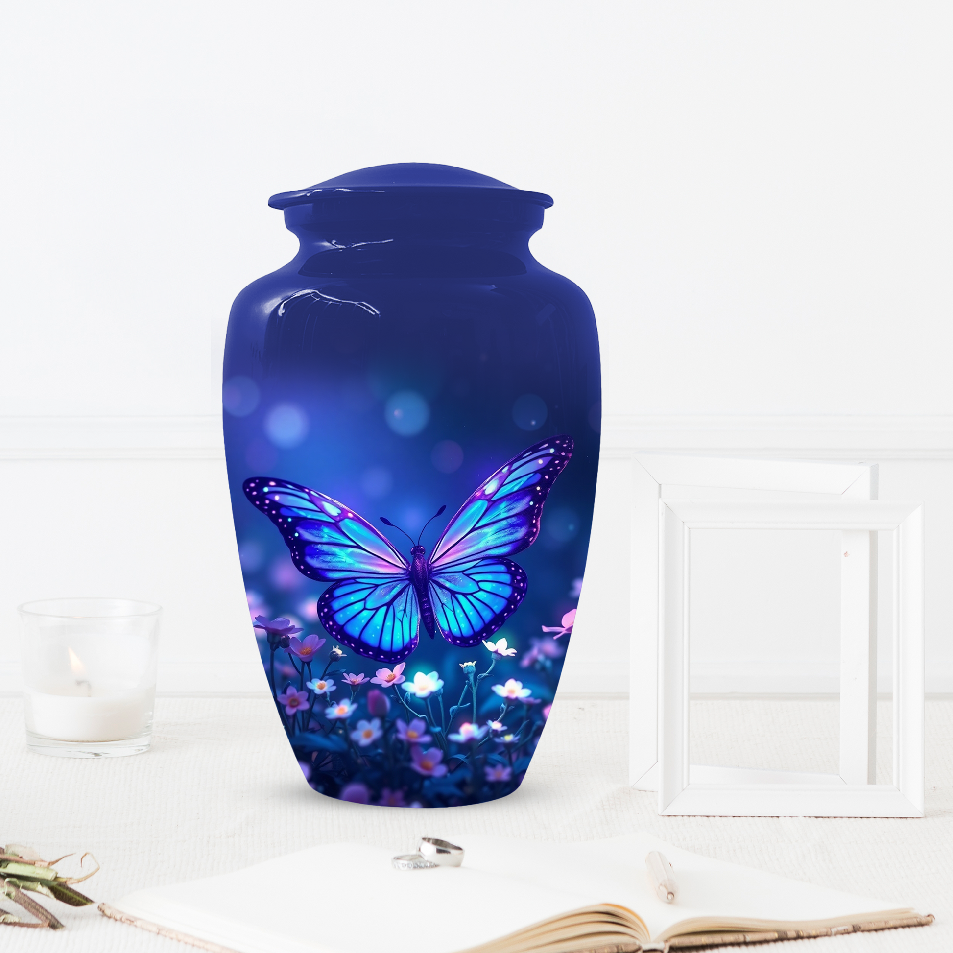 Blue Butterfly Urn for Ashes, Custom Butterfly Cremation Urn