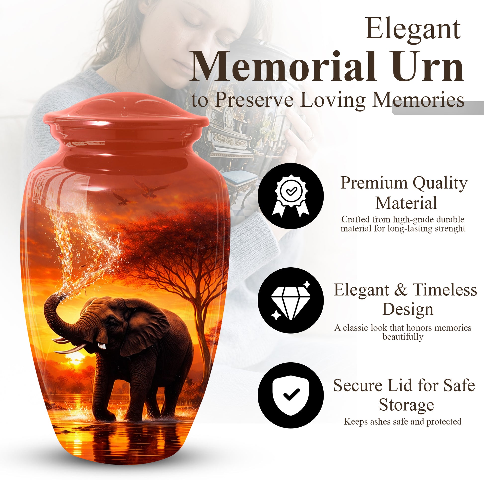 Elephant Urn for Dad- Cremation Large Urn for Ashes Adult Male | Keepsake Urn For Dad