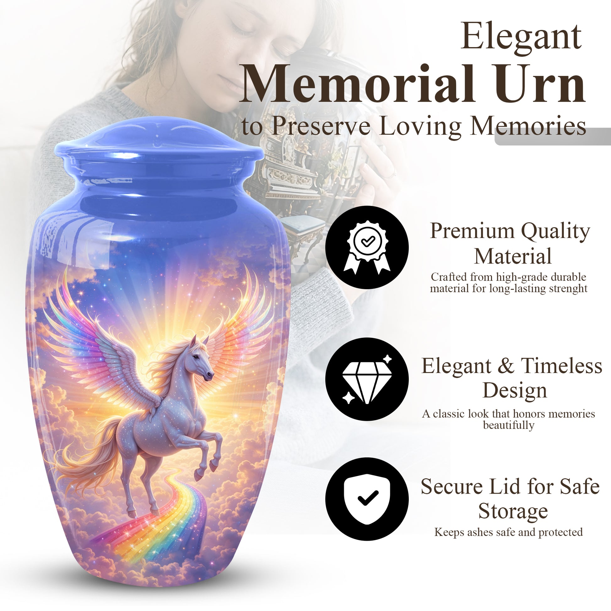 Pegasus Urn for Mom, Angel Horse Memorial Large Urn| Adult Female Cremation Urn