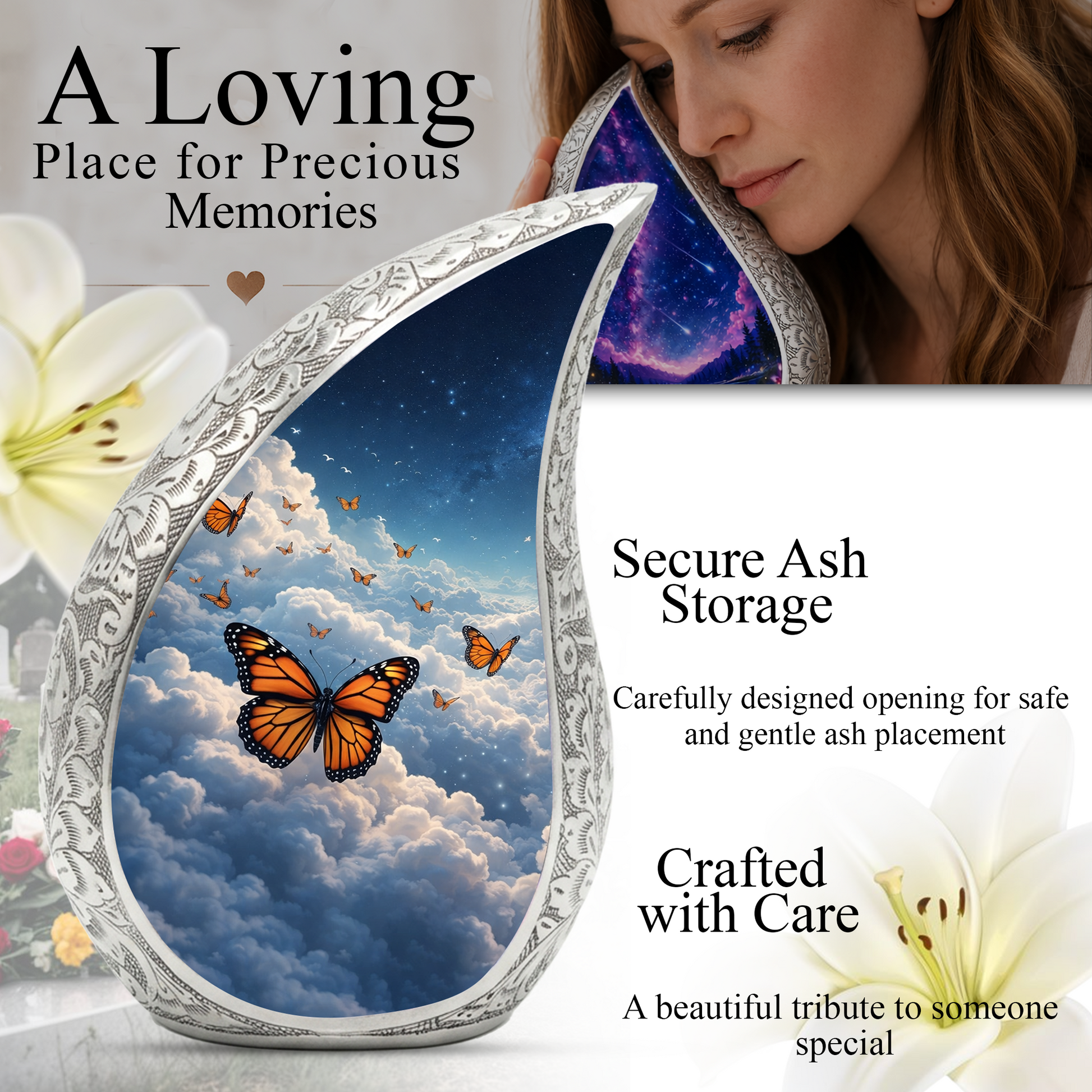 Butterfly Heaven Adult Urn for Human Ashes – Premium Butterfly Heaven Cremation Urn