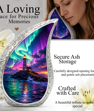 Ocean Lighthouse Cremation Urn for Human Ashes | Aurora Beach & Coastal Memorial Urn | Beautiful Ocean Urn for Mom, Dad, Women & Men