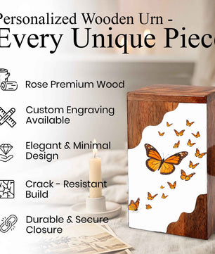 Wooden Butterfly Cremation Urn – Monarch Butterfly Memorial Urn | Custom Wooden Urn for Human Ashes