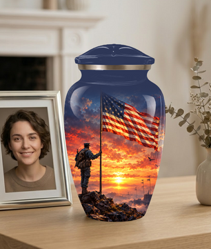 American Flag Cremation Urn for Dad – Patriotic Memorial Urn for Father, Veteran & Adult Male Ashes