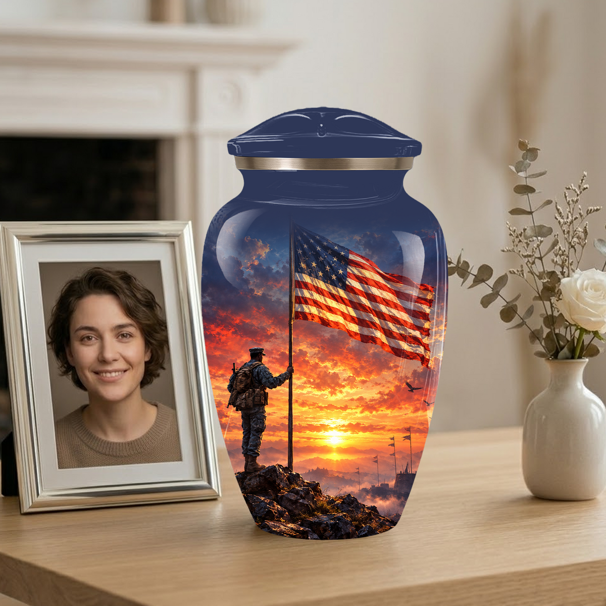 American Flag Cremation Urn for Dad – Patriotic Memorial Urn for Father, Veteran & Adult Male Ashes