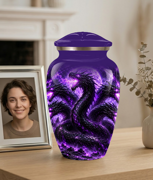Purple Dragon Cremation Urn for Ashes | Personalized Dragon Memorial Urn | Three Headed Dragon Adult Urn