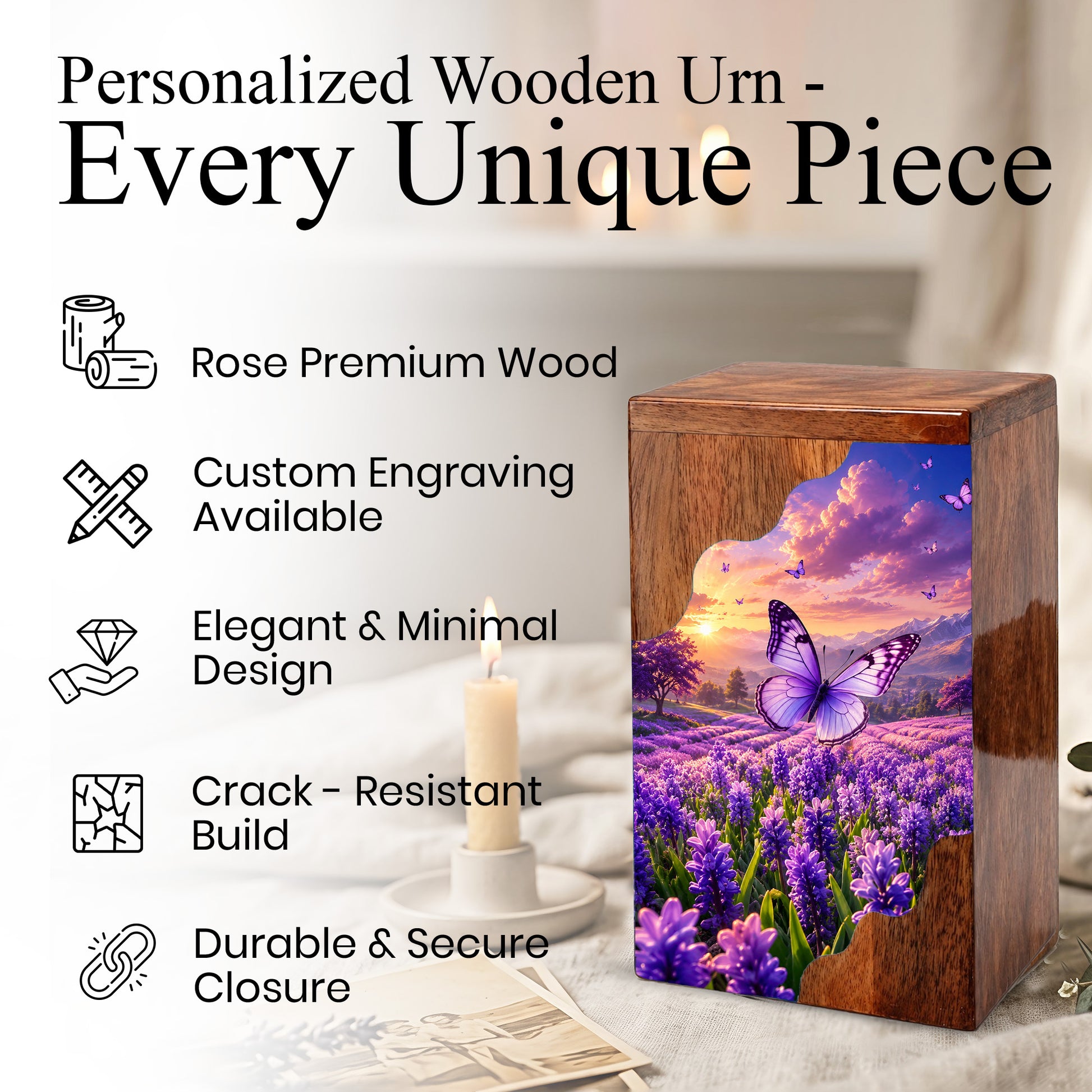 Butterfly Wooden Cremation Urn for Mom | Personalized Urn for Human Ashes