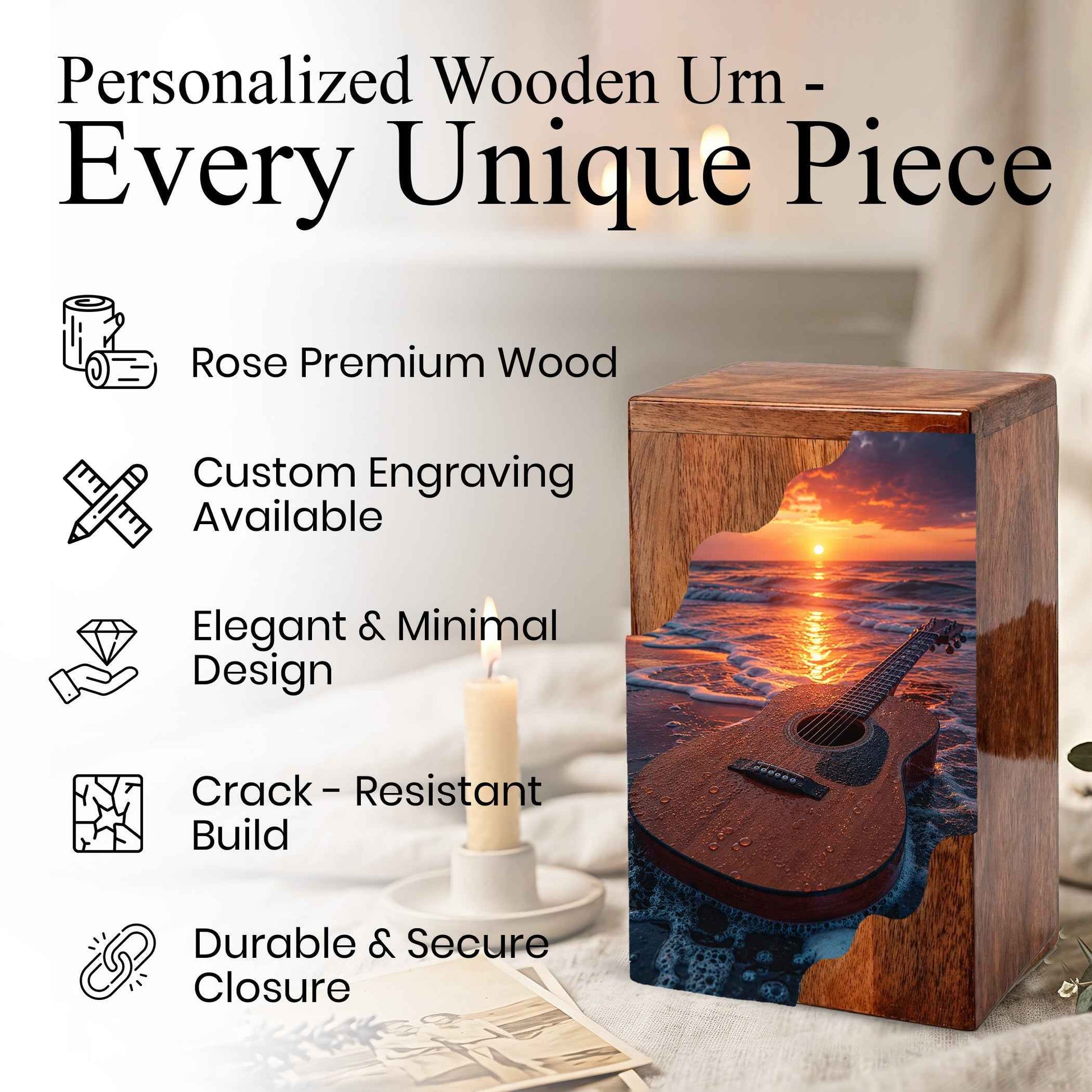 Guitar Cremation Urns for Human Ashes | Adult Urns for Ashes | Wooden Cremation Urn