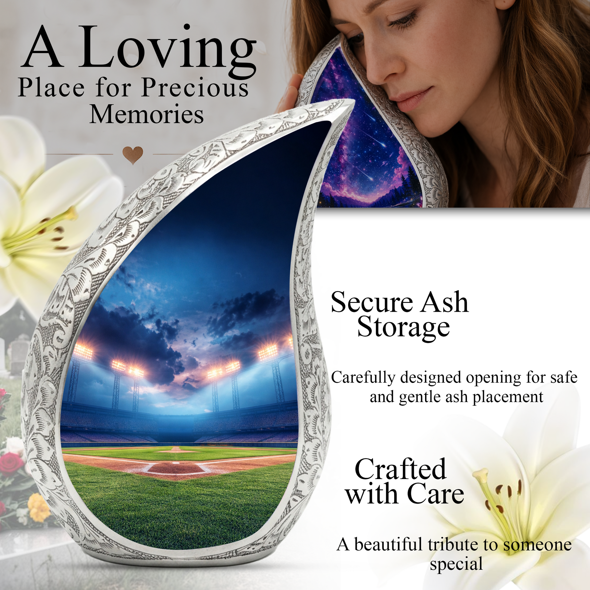 Baseball Stadium Funeral Urn for Dad, Adult Cremation Urn for Human Ashes